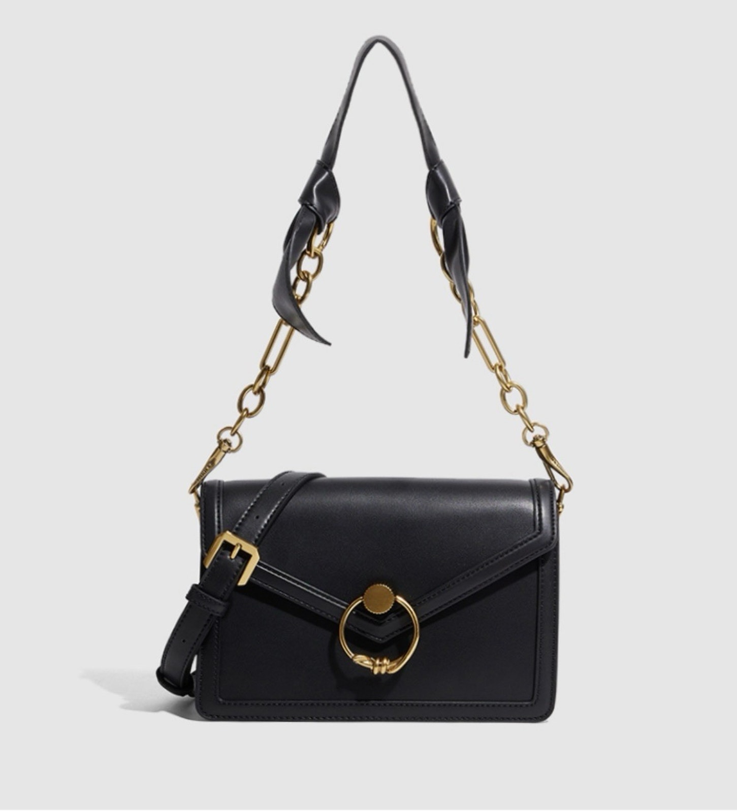 Charles & Keith Joelle Ring Push-Lock Envelope Shoulder Bag Black